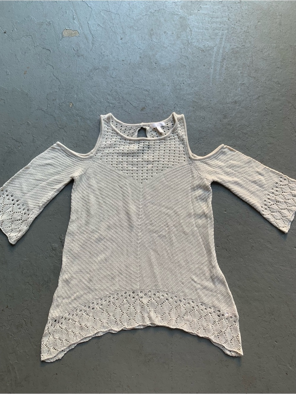LC Lauren Conrad Cream Cold-Shoulder Crochet Knit Top